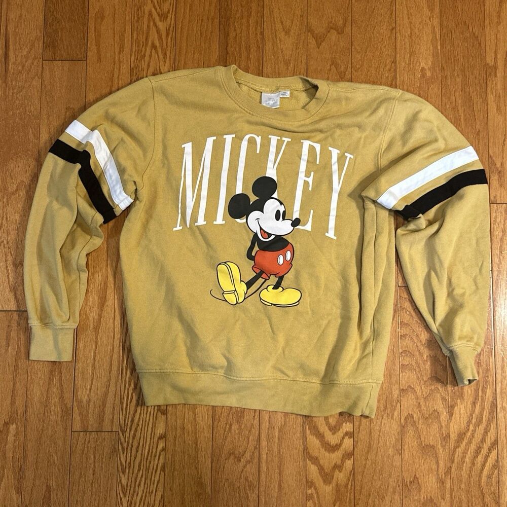 Disney Mickey Mouse Crew Neck Pullover Oversized Sweater Woman MD Yellow Long Sl
